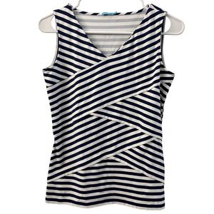J. McLaughlin XS Navy‎ White Striped Catalina Cloth Criss Cross Front Tank Top
